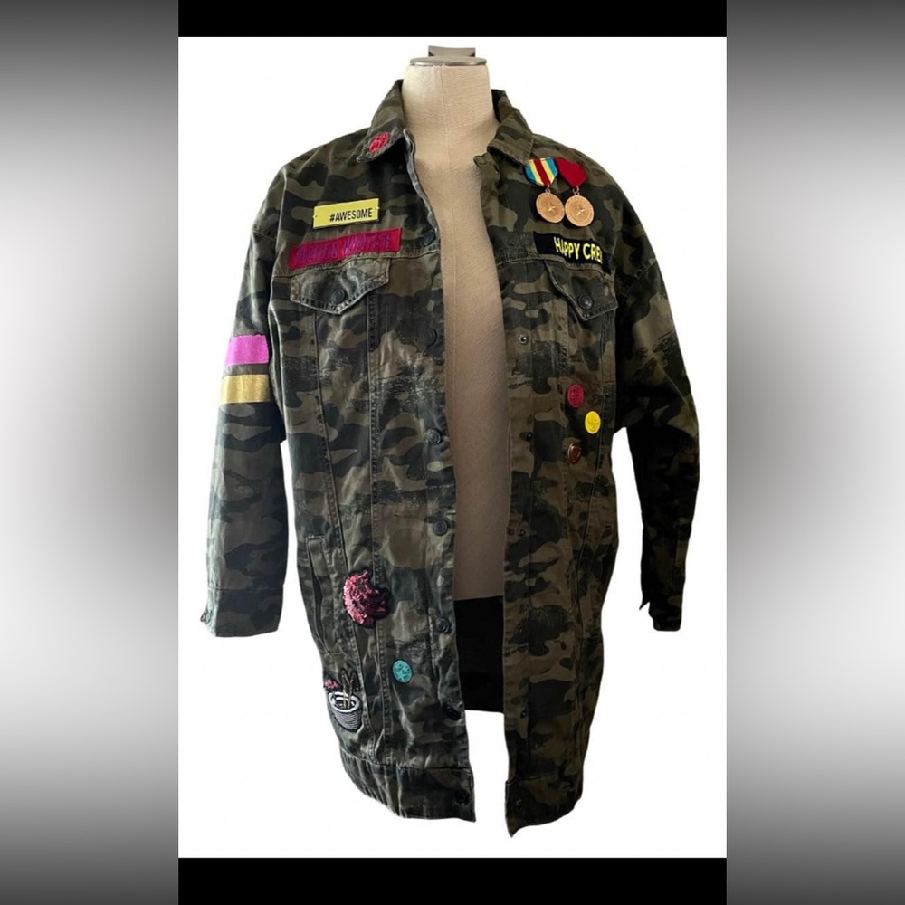 Veste de jeans armé camouflage longue manteau femme Zara baggy small